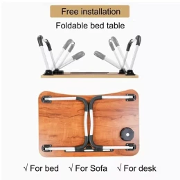 Adjustable Folding Laptop Stand Holder Study Table Desk Wooden Foldable Computer Desk for Bed Sofa Tea Serving Table Stand