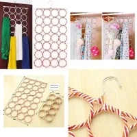 Foldable And Portable 28 Rings Scarf Hanger Storage Organizer With Strap Hook