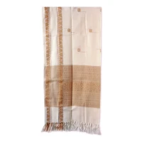 Winter Fashionable Embroidery Work Shawl (White And Gold)