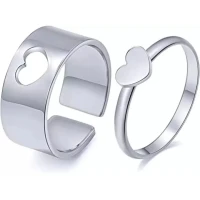 LOVE King & Queen Couple Ring Set In Titanium Hart Color (Silver And Black)