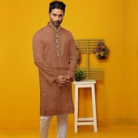 Cotton Indian Fabrics Panjabi ( Brown)