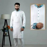 Cotton Indian Fabrics Panjabi (White)