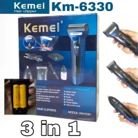 Kemei KM-6330 (3 in 1) Shaver, Hair, Beard And Nose Trimmer